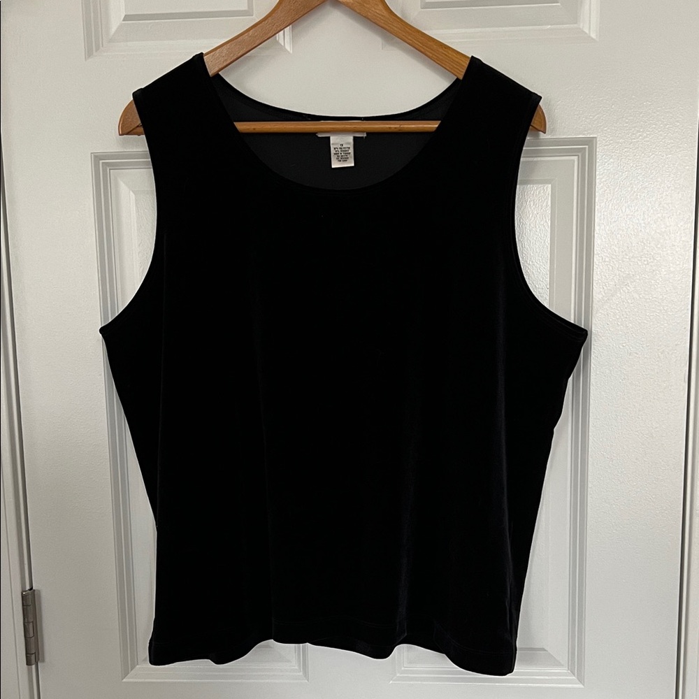 Elegant Black Velvet Sleeveless Tank Top - Size 1X